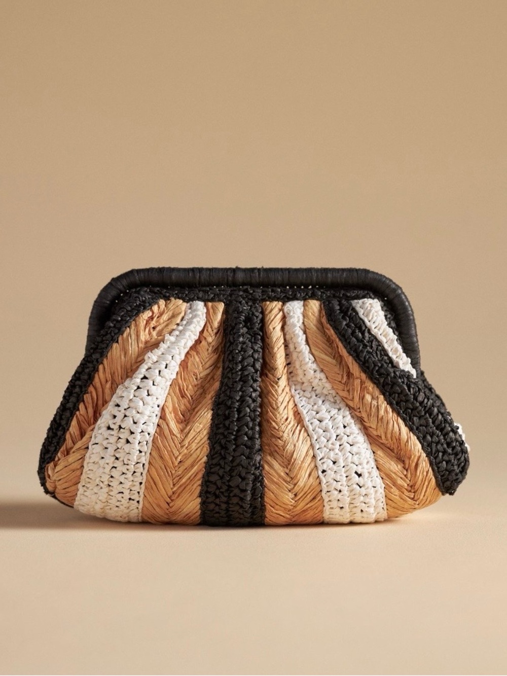 The Frankie Clutch, Raffia Edition, Anthropologie, Woven Straw Striped Bag - Picture 3 of 3